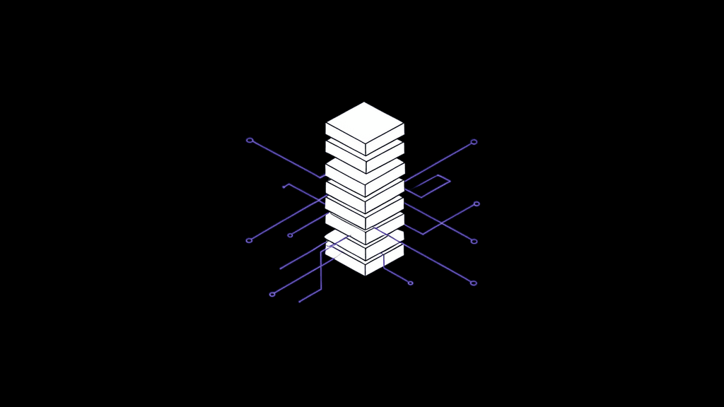 Abstract modular building blocks connected by thin threads \u2014 pre-built AI systems concept